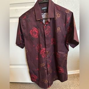 Dark red floral button up